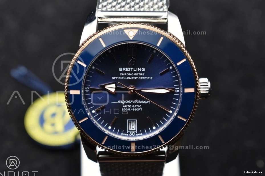 Bezel 1172 Dial Bracelet 42mm RG SS and on II WaterResistant Blue Ceramic BLSF Bezel Mesh Blue A SuperOcean Heritage 0510
